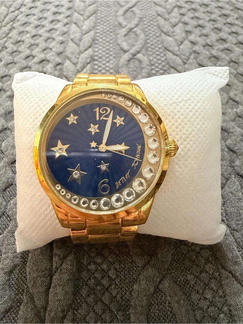 Betsey Johnson Gold-tone Watch with Blue Dial and Crystal Accents
